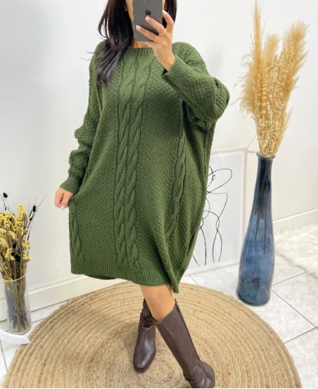 OVERSIZED CABLE KNIT MAXI DRESS AH515 KAKI