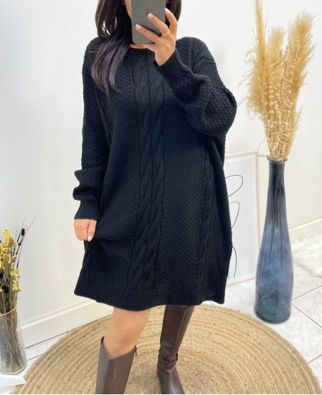 MAXI OVERSIZED CABLE KNIT DRESS AW515 BLACK