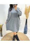 MAXI VESTIDO OVERSIZE DE PUNTO TRENZADO AW515 GRIS