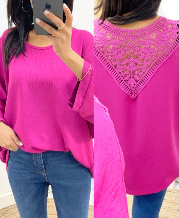 OVERSIZED LACE BACK TOP AW226 FUCHSIA