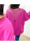 OVERSIZED LACE BACK TOP AW226 FUCHSIA