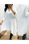 ROBE TUNIQUE OVERSIZE DOS PLISSE AH368 BLANC