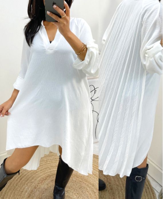 OVERSIZED TUNIC DRESS PLEATED BACK AW368 WHITE