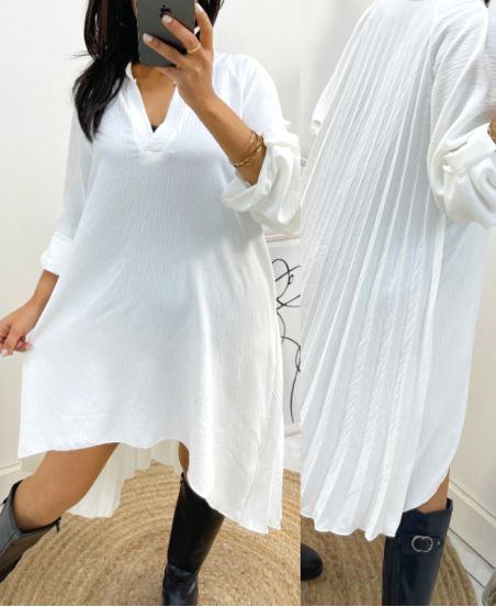 ROBE TUNIQUE OVERSIZE DOS PLISSE AH368 BLANC