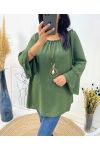 OVERSIZED TUNIC WITH ELASTICATED NECKLINE + FREE NECKLACE AW532 KAKI