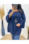 OVERSIZED TUNIC WITH ELASTICATED NECKLINE + NECKLACE FREE AW532 NAVY