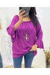 OVERSIZED TUNIC WITH ELASTICATED NECKLINE + FREE NECKLACE AW532 PLUM