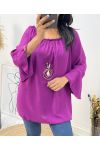 OVERSIZED TUNIC WITH ELASTICATED NECKLINE + FREE NECKLACE AW532 PLUM