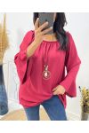 OVERSIZED TUNIC WITH ELASTICATED NECKLINE + NECKLACE FREE BURGUNDY AH532