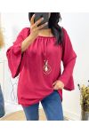 OVERSIZED TUNIC WITH ELASTICATED NECKLINE + NECKLACE FREE BURGUNDY AH532