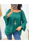 OVERSIZED TUNIC WITH ELASTICATED NECKLINE + FREE NECKLACE AW532 EMERALD GREEN