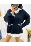 V-NECK POCKET SWEATER AH523 BLACK