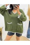 PULLOVER MIT ABGESTEPPTEN V-AUSSCHNITTTASCHEN AH523 KHAKI