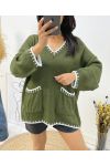 PULLOVER MIT ABGESTEPPTEN V-AUSSCHNITTTASCHEN AH523 KHAKI