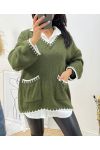 PULLOVER MIT ABGESTEPPTEN V-AUSSCHNITTTASCHEN AH523 KHAKI