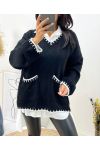 V-AUSSCHNITTTASCHE ABGESTEPPTER PULLOVER AH523 SCHWARZ