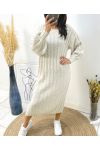 PUFF SLEEVE KNIT DRESS AW510 BEIGE