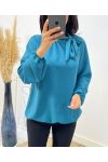 BLOUSE COL A NOUER AH531 BLEU PETROLE