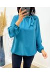 BLOUSE COL A NOUER AH531 BLEU PETROLE