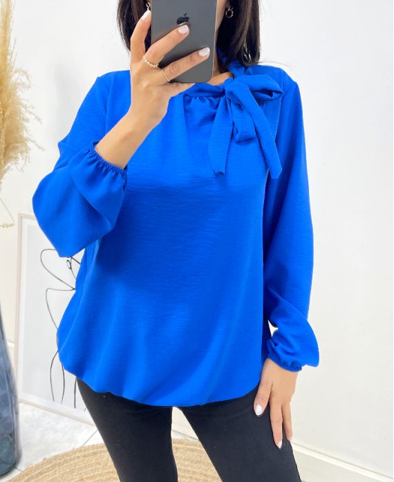 BLUSE MIT BINDEKRAGEN AW531 KÖNIGSBLAU