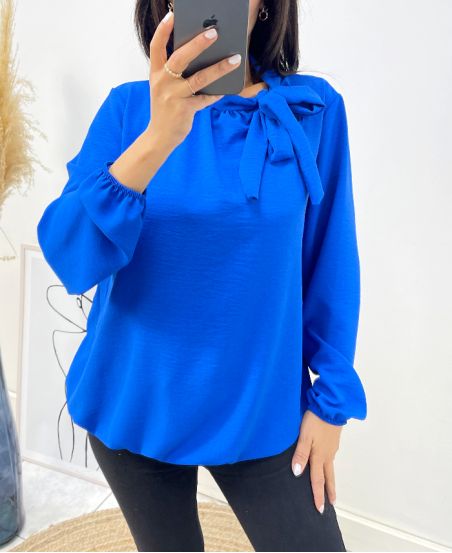 BLUSE MIT BINDEKRAGEN AW531 KÖNIGSBLAU