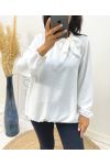 BLOUSE COL A NOUER AH531 BLANC