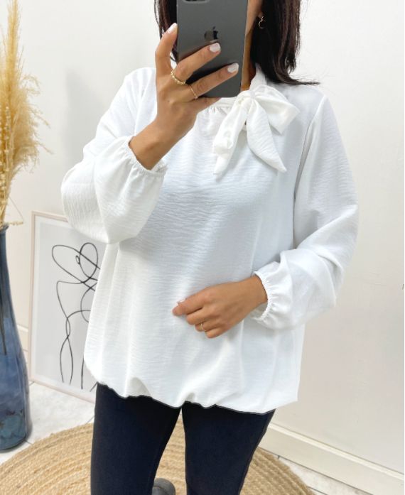 BLOUSE COL A NOUER AH531 BLANC