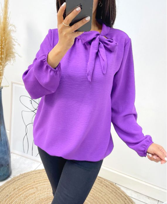 BLUSE MIT BINDEKRAGEN AW531 PLUM