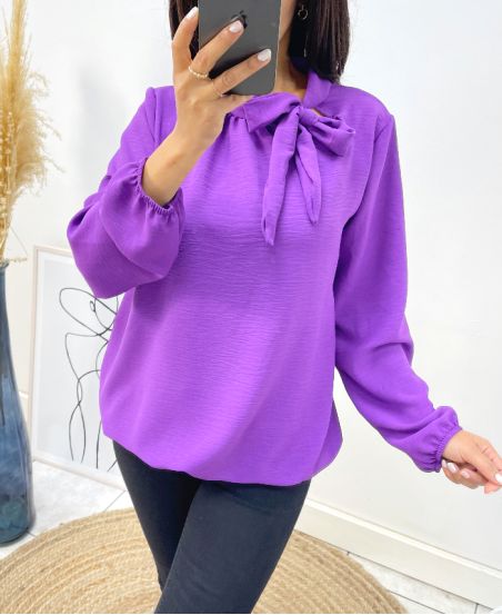 BLUSE MIT BINDEKRAGEN AW531 PLUM