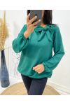 BLUSE MIT BINDEKRAGEN AW531 SMARAGDGRÜN