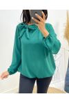 BLUSE MIT BINDEKRAGEN AW531 SMARAGDGRÜN