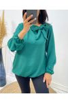 BLUSE MIT BINDEKRAGEN AW531 SMARAGDGRÜN