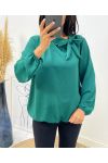 BLUSE MIT BINDEKRAGEN AW531 SMARAGDGRÜN