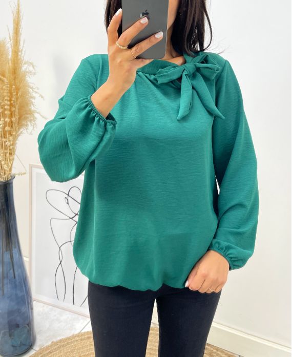 BLOUSE COL A NOUER AH531 VERT EMERAUDE