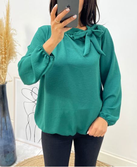 BLUSE MIT BINDEKRAGEN AW531 SMARAGDGRÜN