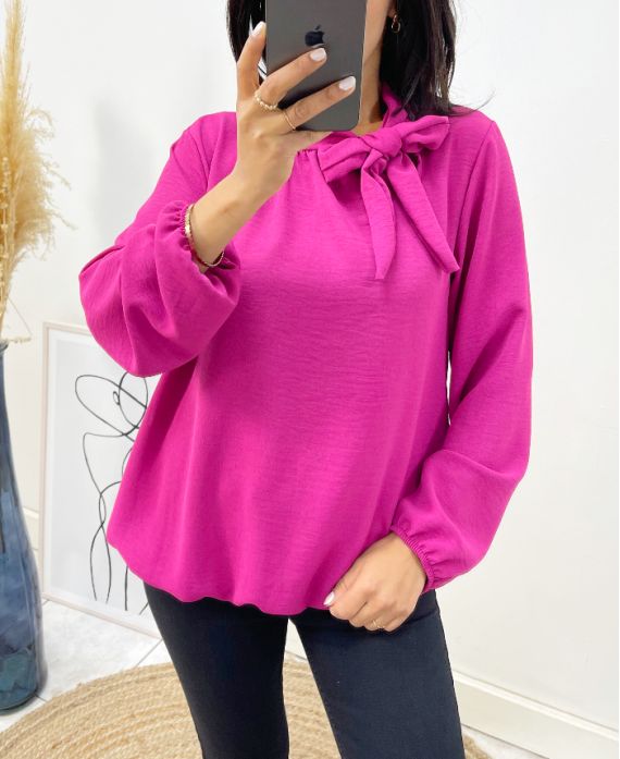 BLUSE MIT BINDEKRAGEN AH531 FUSHIA