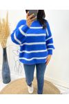 MAXI PULLOVER DOUX RAYE AH191 BLEU ROYAL