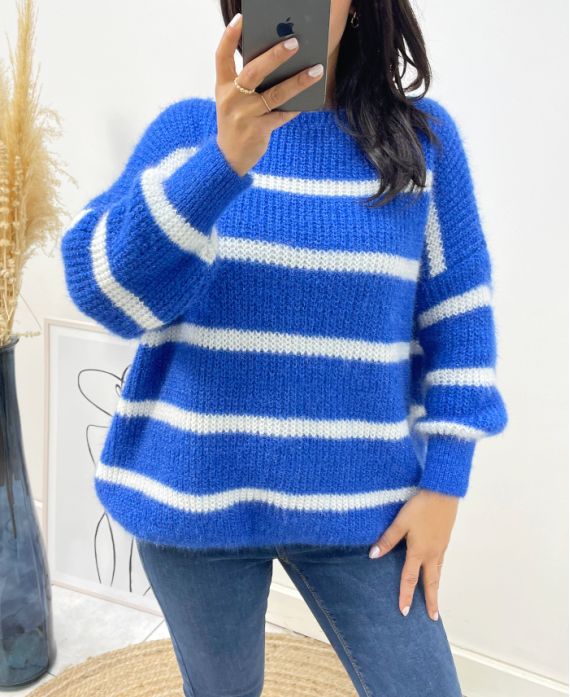 MAXI SOFT STRIPED SWEATER AH191 ROYAL BLUE