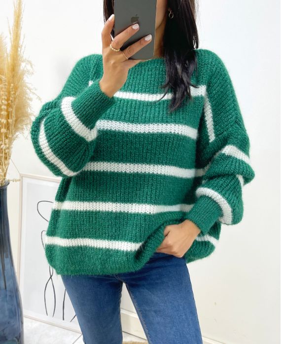 MAXI PULLOVER DOUX RAYE AH191 VERT EMERAUDE