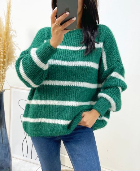 MAXI PULLOVER DOUX RAYE AH191 VERT EMERAUDE