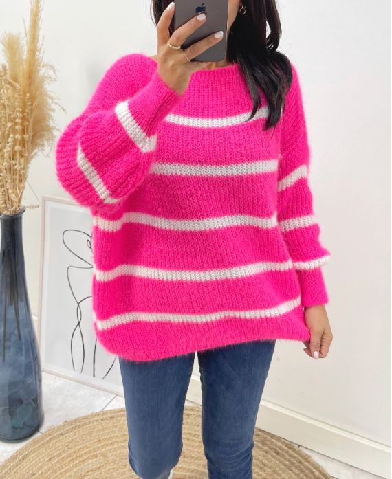 MAXI SOFT STRIPED SWETER AH191 FUSHIA