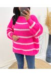 MAXI MORBIDO MAGLIONE A RIGHE AH191 FUSHIA