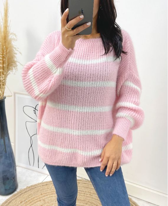 MAXI SOFT STRIPED BLUZA AW191 RÓŻOWA