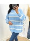 MAXI PULLOVER DOUX RAYE AH191 BLEU CIEL