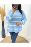 MAXI PULLOVER DOUX RAYE AH191 BLEU CIEL