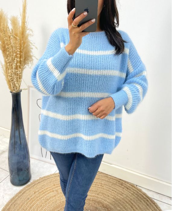 MAXI WEICH GESTREIFTER PULLOVER AW191 HIMMELBLAU