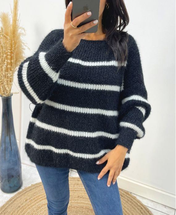 MAXI SOFT STRIPED SWEATER AH191 ZWART