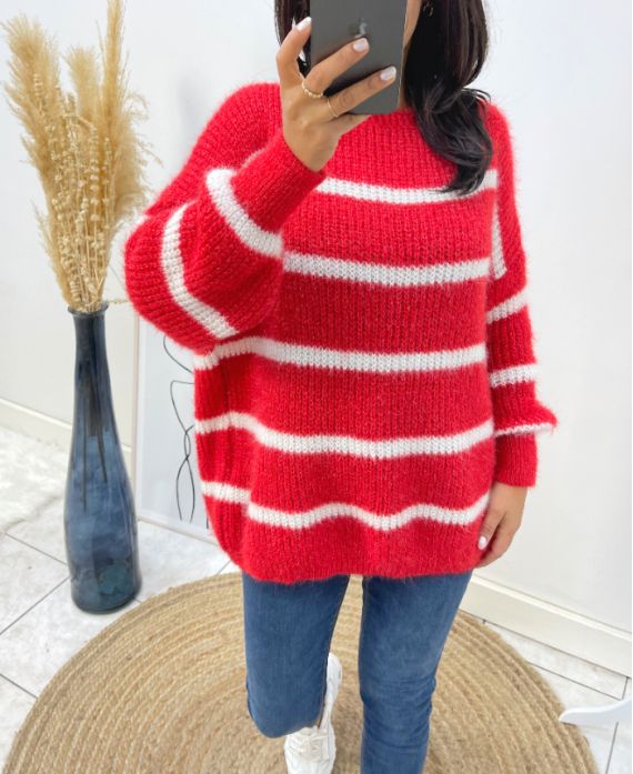 MAXI PULLOVER DOUX RAYE AH191 ROUGE