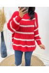 MAXI PULLOVER DOUX RAYE AH191 ROUGE