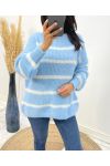 MAXI PULLOVER DOUX RAYE AH191 BLEU CIEL